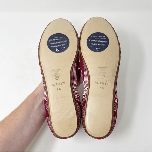Rothy's Botanical Burgundy Bow Back Stripe Flats Red White Pattern Ballet Women - Picture 7 of 7